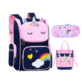 Mochila Infantil Feminina Unicórnio 3D + Lancheira + Estojo (Azul)