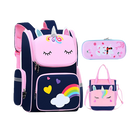 Mochila Infantil Feminina Unicórnio 3D + Lancheira + Estojo (Azul)