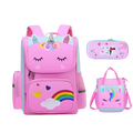Mochila Infantil Feminina Unicórnio 3D + Lancheira + Estojo (Rosa)