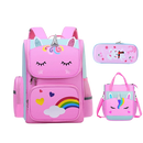 Mochila Infantil Feminina Unicórnio 3D + Lancheira + Estojo (Rosa)