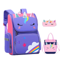 Mochila Infantil Feminina Unicórnio 3D + Lancheira + Estojo (Roxo)