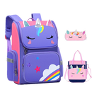 Mochila Infantil Feminina Unicórnio 3D + Lancheira + Estojo (Roxo)